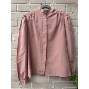 80’s Secretary Chic Dusty Pink Academia Size M Blouse High Neck
